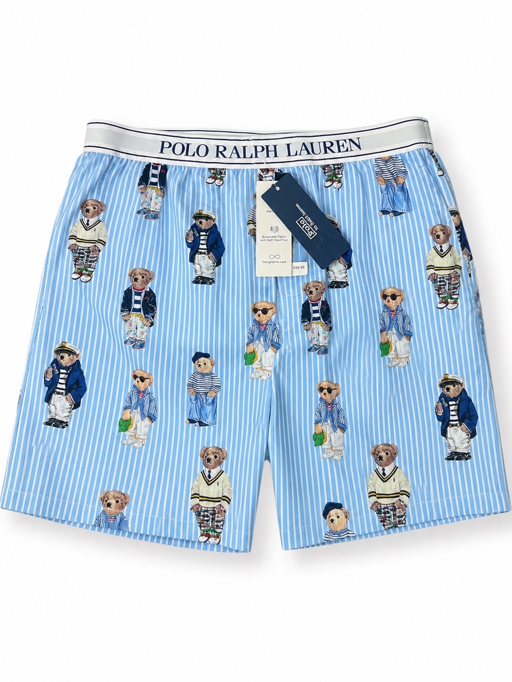 Polo by Ralph Lauren Light Blue Striped Bear-Print Boxer Shorts